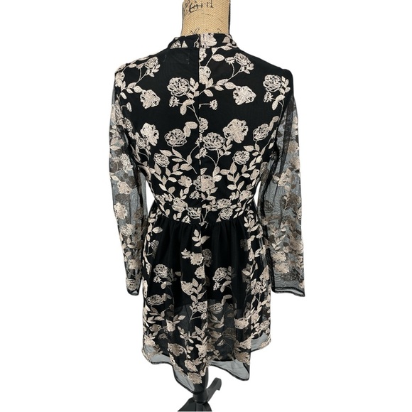 Altar'd State Malvern Black Rose Gold Floral Choker Neckline Mini Dress Party - Picture 13 of 13